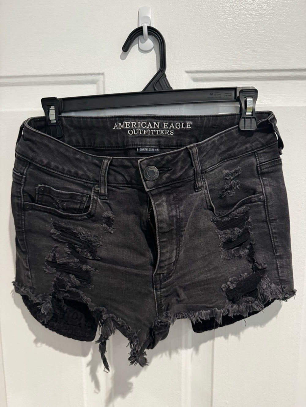 American Eagle Outfitters Black Distressed Frayed Denim Shorts